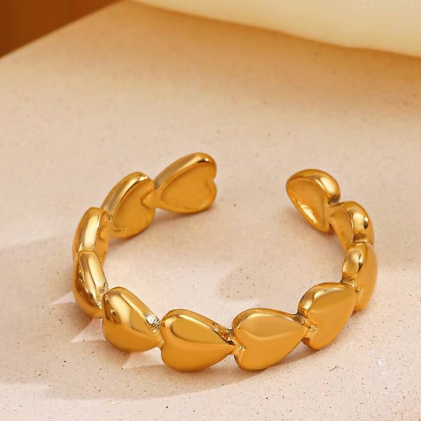 Golden Linked Heart Cuff Ring